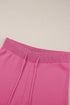 Contrast Trim Textured Knit Half Sleeve Drop Shoulder Drawstring Waist Wide Leg Two Piece Pant Set
